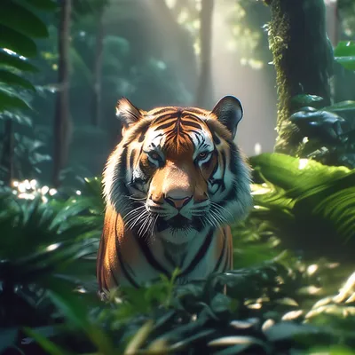 Картина модульная - Тигр в джунглях, Art. anml_0046