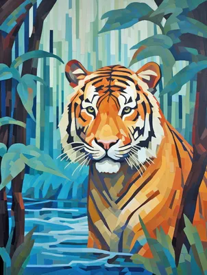 тигр в джунглях красочный рисунок для вашего дизайна. Иллюстрация штока -  иллюстрации насчитывающей сафари, завод: 278071068