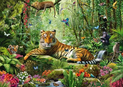 Пазл тигр в джунглях - разгадать онлайн из раздела \"Картины\" бесплатно