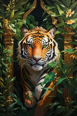 Картина на холсте \"Белый тигр в джунглях\"