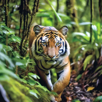 Тигр в джунглях, national geographic…» — создано в Шедевруме