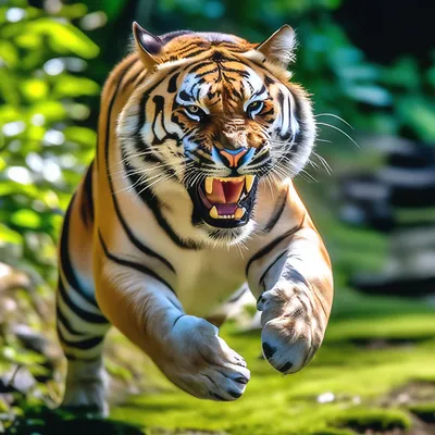 Тигр в прыжке за добычей, красиво…» — создано в Шедевруме