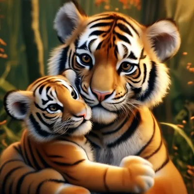 Два тигра любят друг друга, кошки целуют печать для вас генеративный ии |  Премиум Фото