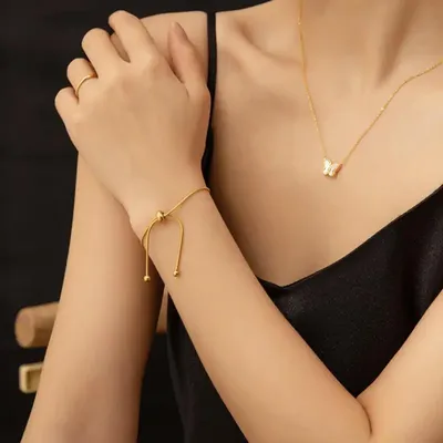Тонкие золотые браслеты для женщин Изящные регулируемые браслеты из  18-каратного золота с круглыми бусинами змеиная цепочка изящный браслет |  AliExpress