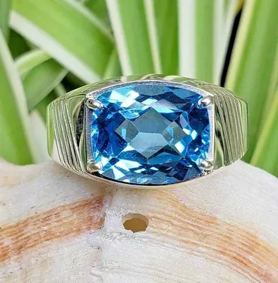 Natural Mens Swiss Blue Topaz Ring Original London Blue Topaz Stone Ring  For Men | eBay