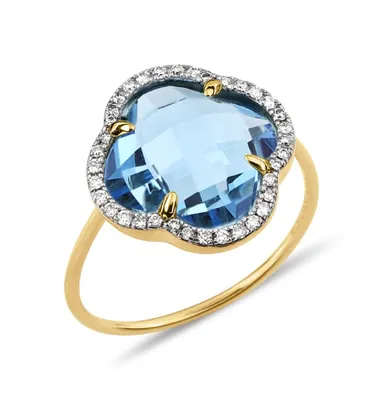 BLUE TOPAZ (swiss blue) + DIAMONDS YELLOW GOLD VICTORIA DIAMONDS RING