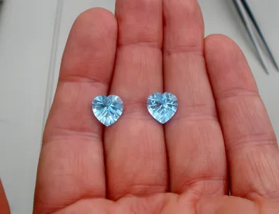 Swiss blue topaz heart laser cut gem pair 10mm | PinnacleDiamonds