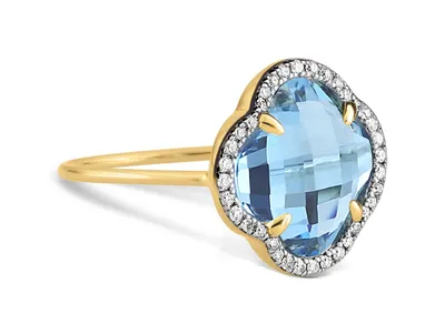 BLUE TOPAZ (swiss blue) + DIAMONDS YELLOW GOLD VICTORIA DIAMONDS RING