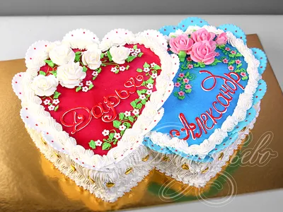 Свадебный Два сердца со сливками 1308219 стоимостью 6 850 рублей - торты на  заказ ПРЕМИУМ-класса от КП «Алтуфьево»
