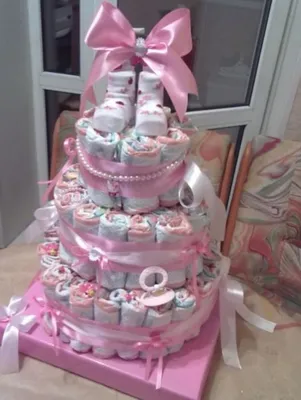 Подарок на рождение ребенка, выписку девочки \"Торт из памперсов\"