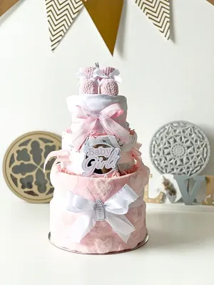 Торт из японских памперсов и 6 предметов для малыша \"Наше счастье\" в  подарочной упаковке | Сладкие букеты