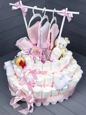 Подарочная композиция \"Торт из подгузников с Зайкой Ми\" розовый