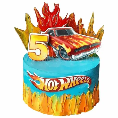 Торт Hot wheels 03041721 желтый мальчику на 8 лет одноярусный стоимостью 5  550 рублей - торты на заказ ПРЕМИУМ-класса от КП «Алтуфьево»