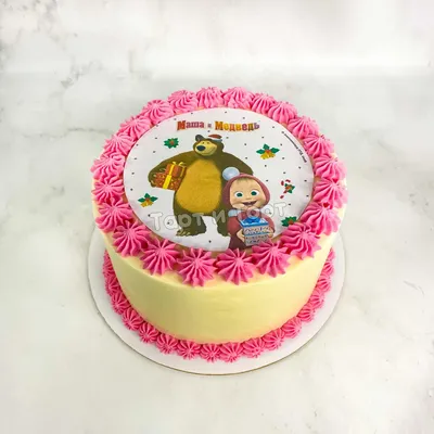 Торт Маша и Медведь 03045721 на день рождения на 3 года девочке кремовый со  сливками - торты на заказ ПРЕМИУМ-класса от КП «Алтуфьево»