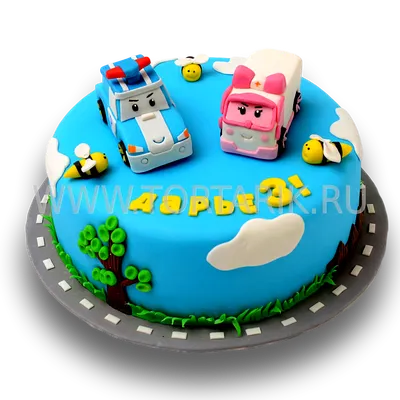 Торт\"Робокар Поли\". Поклоннице мультфильма \"Робокар Поли и его друзья\" на  день рождения одноярусный круглый торт, который украшают картинки с  любимыми... | By Nastena | Facebook