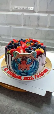 Торт с тигром 🐯💚 Торт украшен фотопечатью 🐯, леденцами 🍭 и ягодами 🍓  🤩 Больше фото по хэштегу #кондитерскаяVasilisa_тортыдлядетей… | Instagram
