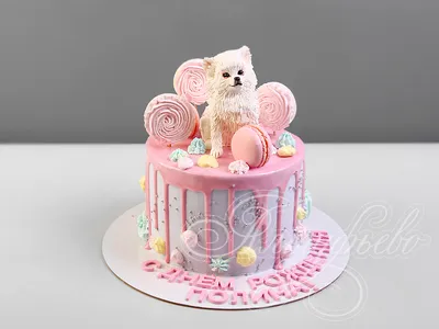 Торт в виде собаки, фон цветы.» — создано в Шедевруме