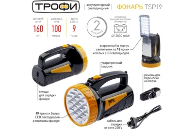 Б0053033 Трофи Фонарь налобный светодиодный Трофи TG1 аккумуляторный,  яркий, 4V0.5Ah, 1xLED, ЗУ 220V, — купить в интернет-магазине LEDPremium.