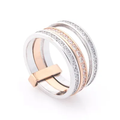 Широкое тройное кольцо из белого золота с бриллиантами (Вес 11 гр.) |  Купить в Москве - Nota-Gold