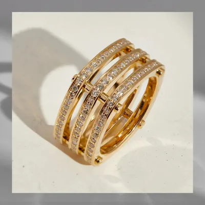 Женское тройное кольцо из желтого золота с бриллиантами — 05 февраля 2023