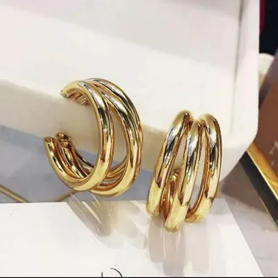 Серьги-кольца женские тройные с покрытием из золота 14 к | AliExpress