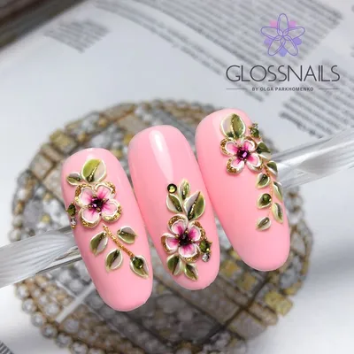 Рисунки цветов на ногтях гель-лаком