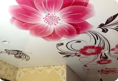 Художественный натяжной потолок-фотопечать цветы