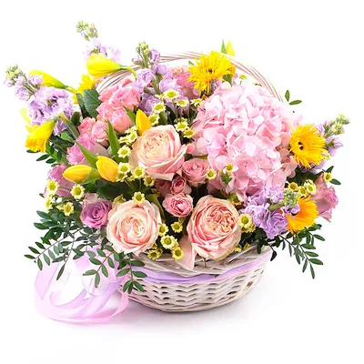 Цветы в конверте «Летний рассвет» из эустом, роз, кустовых роз -  интернет-магазин «Funburg.ru»