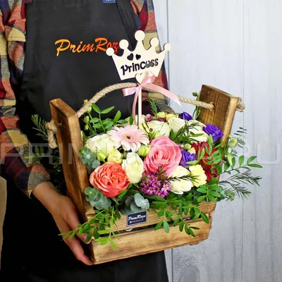 Цветы Сборный букет в деревянной коробке #A6543 доставка Владивосток