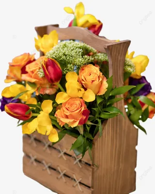 Прекрасный букет цветов в деревянной коробке на белом фоне Стоковое Фото -  изображение насчитывающей декор, случай: 180122854