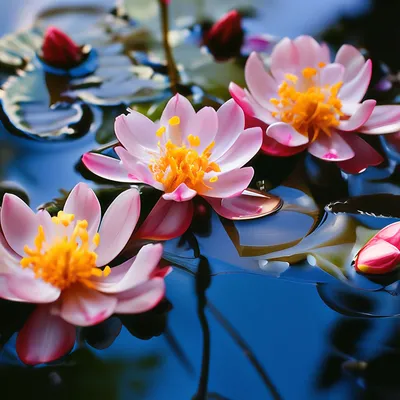 Цветы в воде при зокате» — создано в Шедевруме