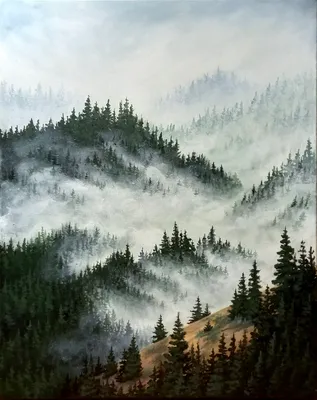 Картина Туман в лесу. Размеры: 94x80, Год: 2023, Цена: 40000 рублей  Художник Галузина Людмила Юрьевна