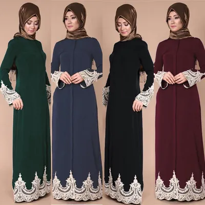 Средняя турецкая мода с полной пряжкой мусульманские кружевные халаты  мусульманское длинное платье – лучшие товары в онлайн-магазине Джум Гик