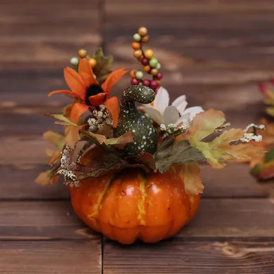 Искусственная тыква с цветами осень для декора стола на Хэллоуин в честь  Дня благодарения – лучшие товары в онлайн-магазине Джум Гик