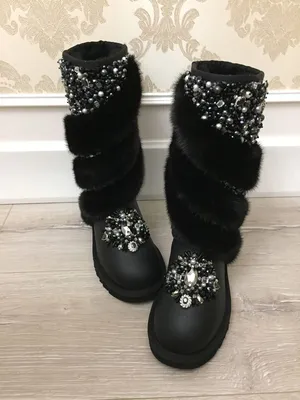 Черные мини угги в стразах UGG Classic Mini Pearl Black купить в Москве,  цена 7490 руб в интернет магазине UGGI-UGG