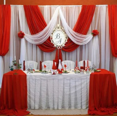 Заказать украшение президиума на свадьбу тканью, качественный материал,  множество идей