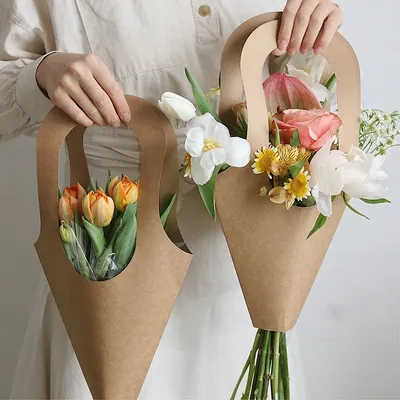 Корейская сумка для карт из крафт-бумаги, женская сумка с цветами и  растениями на День святого Валентина, сумки для упаковки цветов | AliExpress