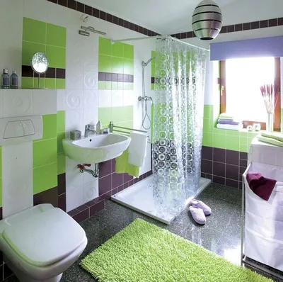 Ванные комнаты в фиолетовом и зеленом цвете в частный дом