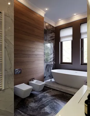Дизайнерский ремонт ванной комнаты под ключ по проекту в частном доме на  втором этаже