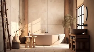 Ванна и туалет в японском стиле в ванной комнате ваби саби 3d визуализация,  онсэн, ванна, ванная комната фон фон картинки и Фото для бесплатной загрузки
