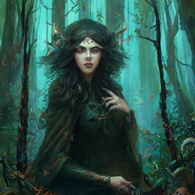 Молодая ведьма в зеленом лесу :: Стоковая фотография :: Pixel-Shot Studio
