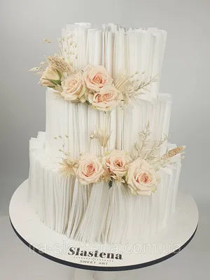 Біло-золотий весільний торт з квітами - Каталог товарів - Paris Dessert -  Кондитерська Київ