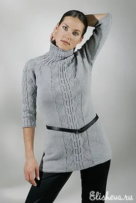 Серая туника с арановым узором вязаная спицами | Вязаные свитера, Модные  стили, Свитер