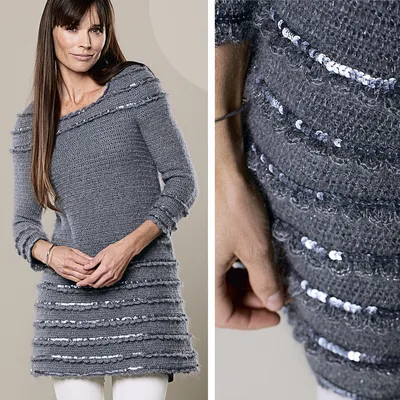 Платье-туника с пайетками — схема вязания спицами с описанием на  BurdaStyle.ru