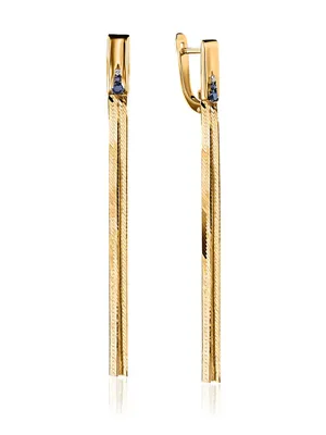 Висячие длинные серьги из желтого золота с муассанитами M-10809. Цена:  31421 руб.