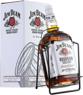 Виски \"Jim Beam\", with Pouring Stand, gift в подарочной коробке, 3 л —  купить виски \"Джим Бим\", в упаковке на качелях, 3000 мл – цена 5533 руб,  отзывы в Winestyle