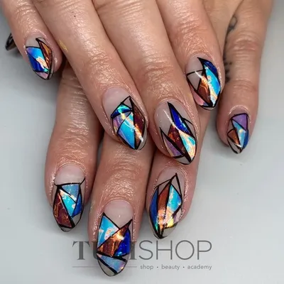 Stained gel nail art. Manicure Glitter diamonds - YouTube