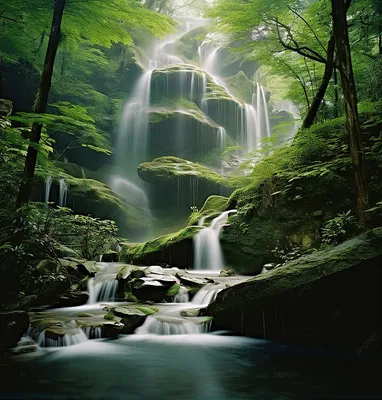 водопад в густом лесу, долина, вода, камень фон картинки и Фото для  бесплатной загрузки