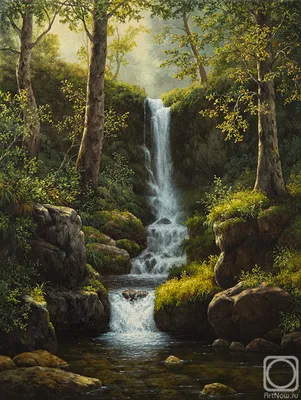 Водопад в лесу» картина Потаса Олега маслом на холсте — купить на ArtNow.ru