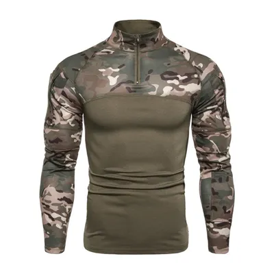 Военная камуфляжная тактическая Мужская Боевая футболка 2023, модная  повседневная облегающая Мужская рубашка с воротником-стойкой для осени |  AliExpress